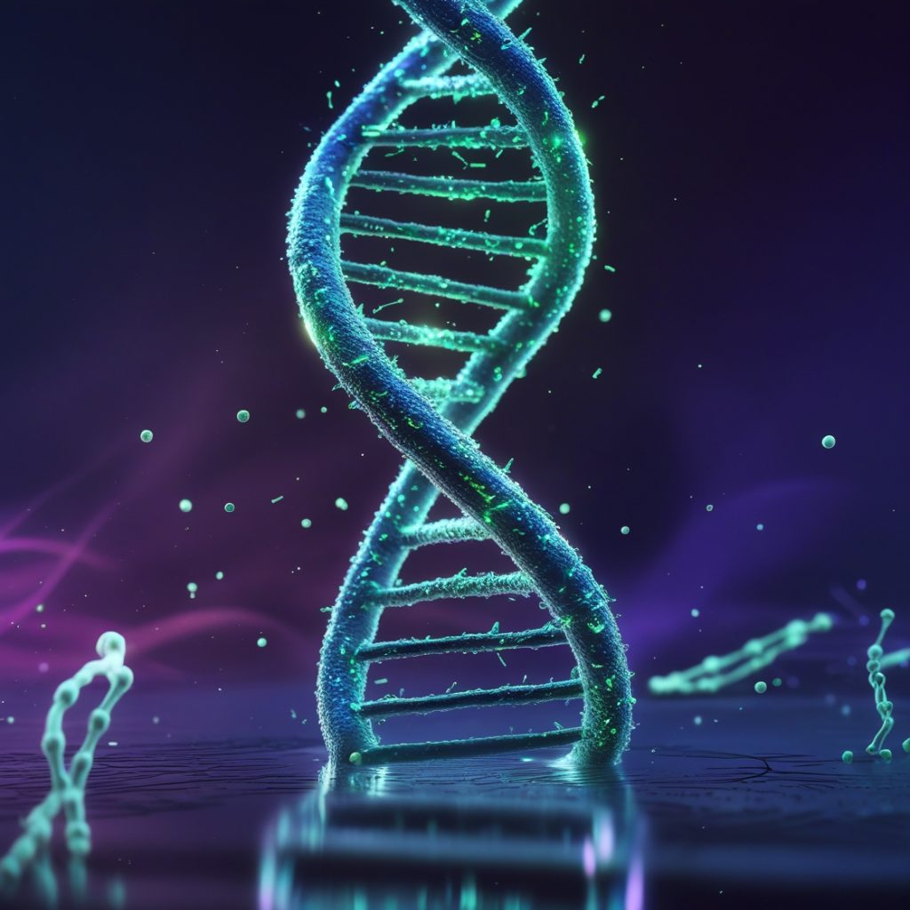 DNA double helix structure representing bioimpedance-based DNA quantification.